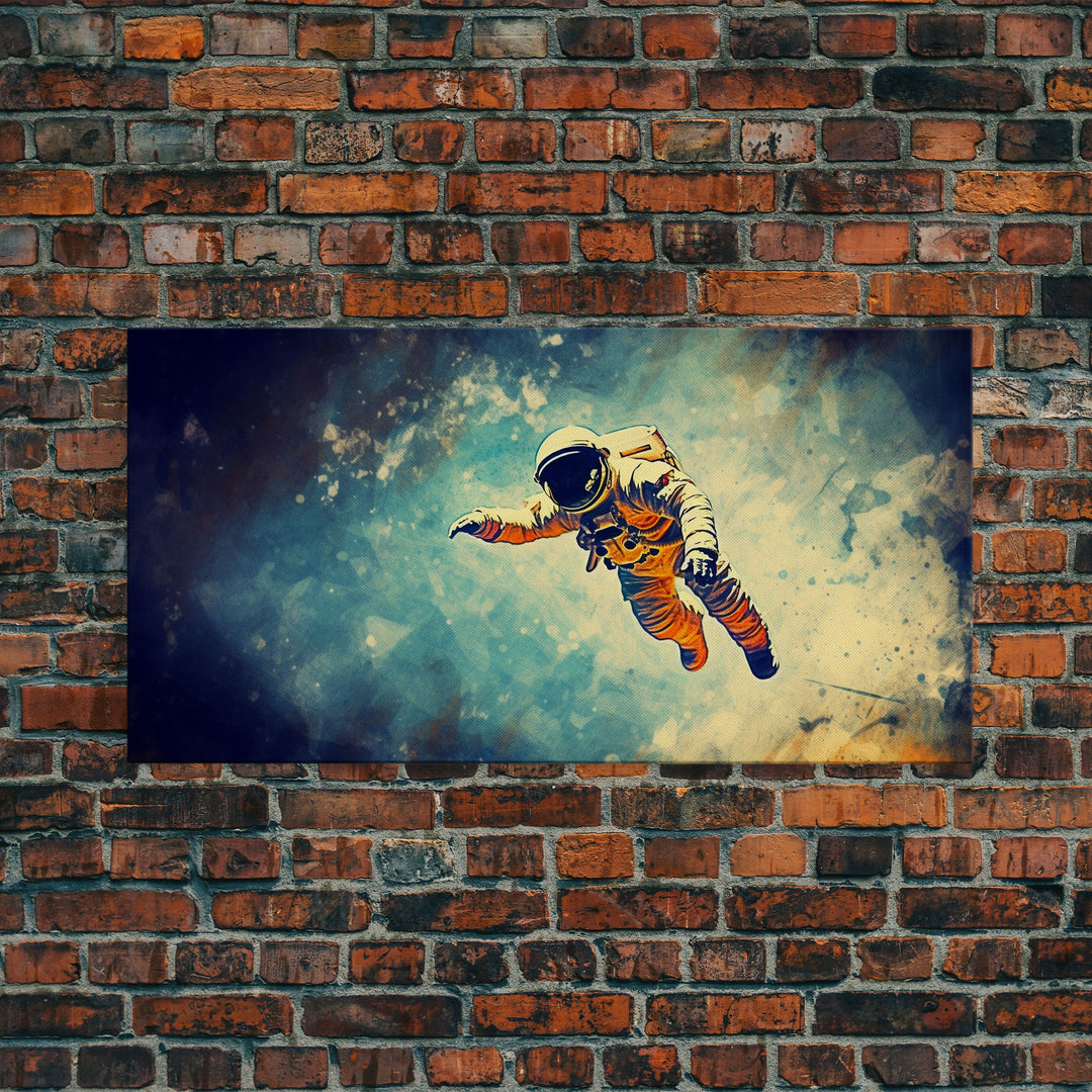 Astronaut In Space Wall Decor, Galaxy Wall Art, Outer Space Wall Art, Panoramic Wall Decor, Canvas Print, Wall Art, Framed Canvas Art