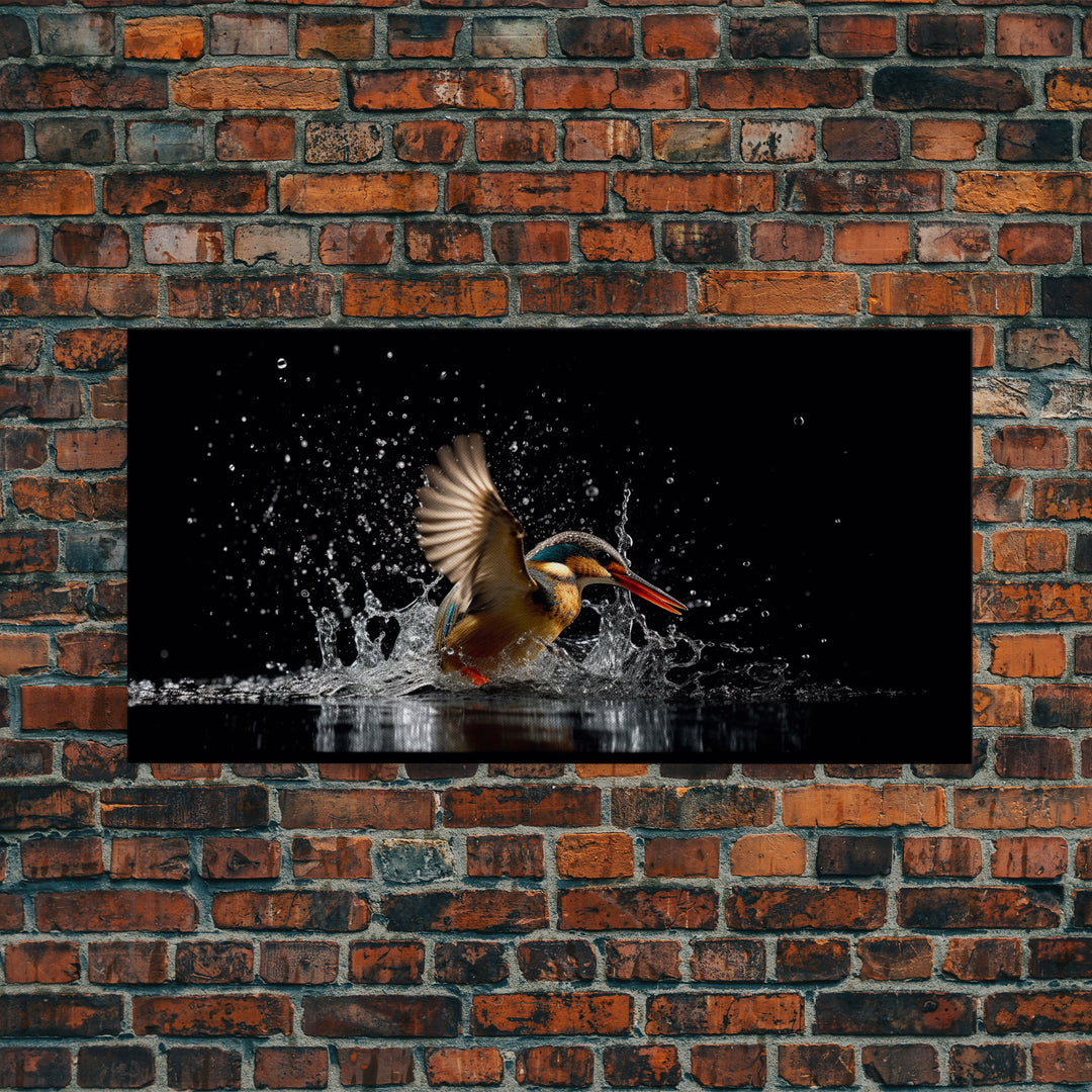 Kingfisher Wall Decor, Bird Wall Art, Nature Wall Decor, Animal Wall Art, Panoramic Wall Decor, Canvas Print, Wall Art, Framed Canvas Art