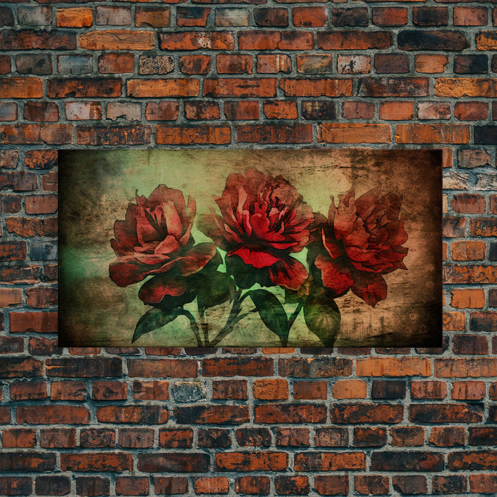 Roses Wall Decor, Floral Wall Art, Three Roses, Nature Print, Panoramic Wall Decor, Canvas Print, Wall Art, Framed Canvas Art