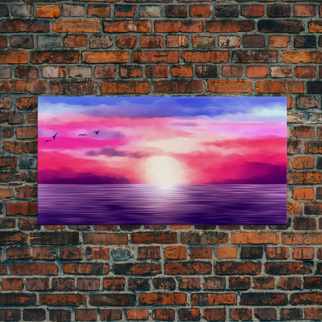 Ocean Sunset Wall Decor, Purple Sunset, Seascape Art, Nature Wall Decor, Panoramic Wall Decor, Canvas Print, Wall Art, Framed Canvas Art