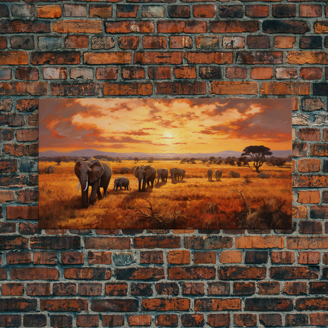 Elephant Wall Art, Animal Art, Safari Wall Art, Panoramic Art, Wall Art, Canvas Art, Landscape Art, Rustic Wall Decor, Military Gift, Prints