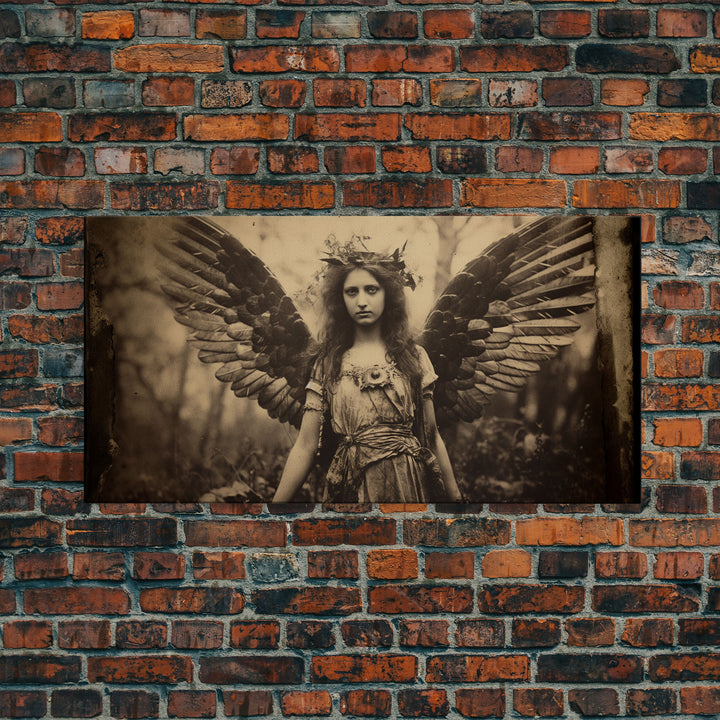 Tintype Photo Of An Angel, Angel Art, Angel Painting, Framed Canvas Print, Guardian Angel, Angel Art Print, Angel Wings, Religious Art