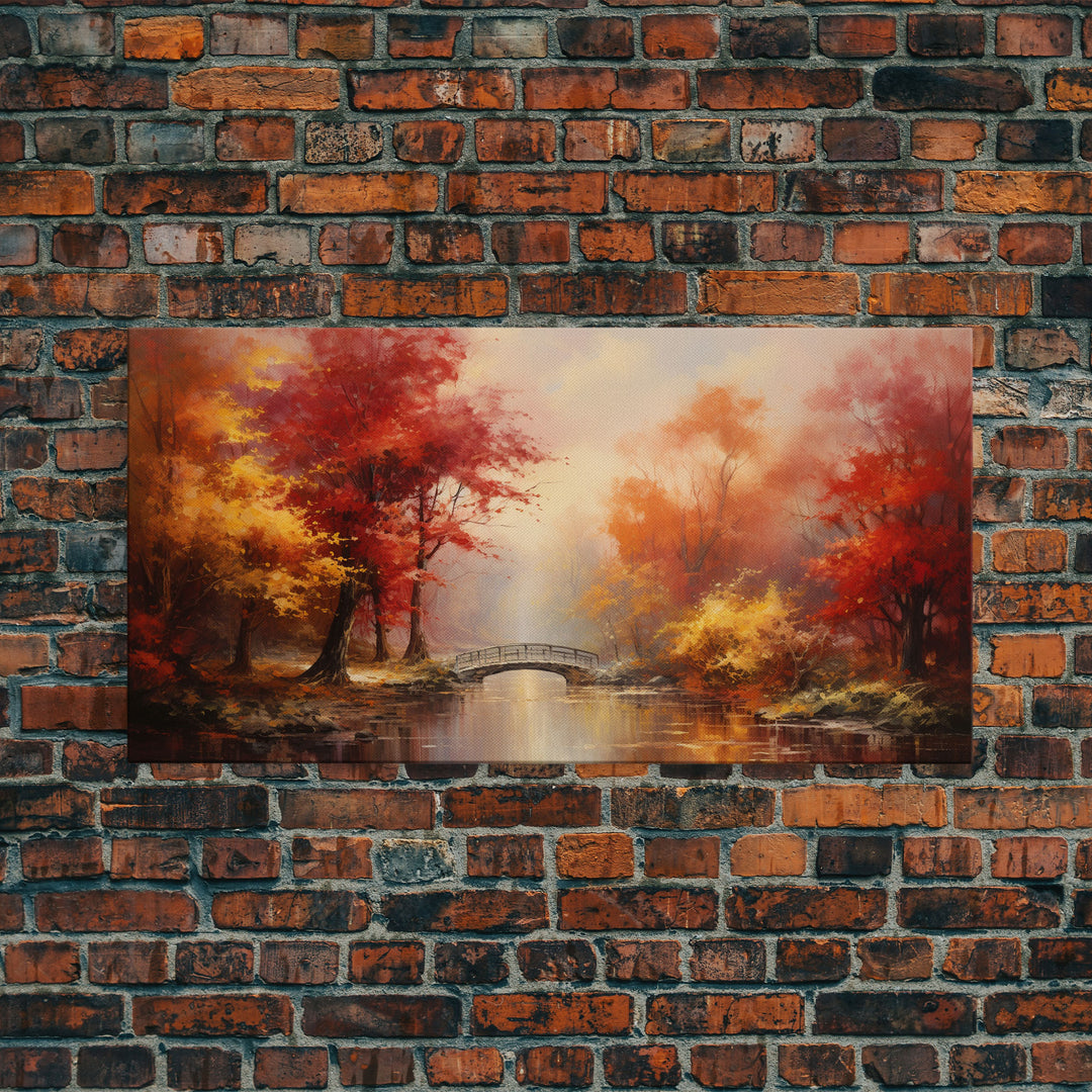 Fall Centerpiece, Beautiful Forest In Early Autumn, Landscape Framed Canvas Print Painting, Wall Art, Wall Decor, Autumn Decor, Farmhouse