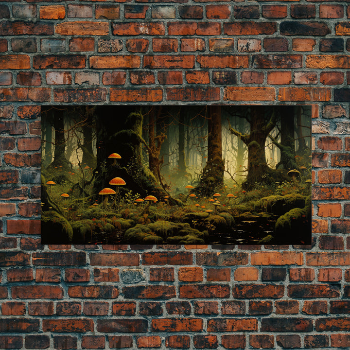 Mushroom Wall Art, Fantasy Forest, Tree Art, Enchanted Forest, Panoramic Art, Wall Art, Canvas Art, Landscape Art, Game Room Decor, Prints