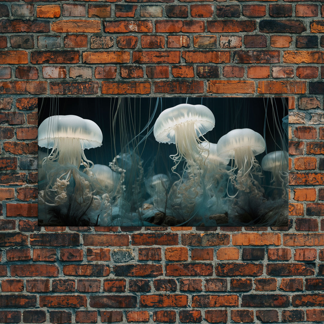 Jelly Fish  Art, Ocean Wall Art, Nautical Wall Art, Panoramic Art, Wall Art, Canvas Art, Landscape Art, College Dorm Decor, Above Bed Art