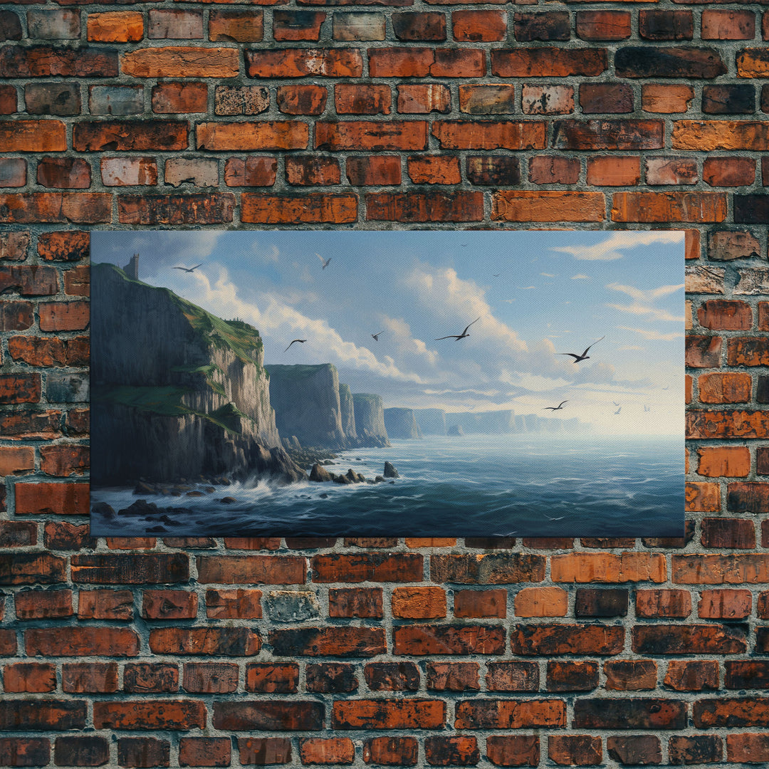 Seascape Art, Cliffs of Scottland, Framed Canvas Print, Landscape Painting, Seascape Painting, Beach Wall Art, Coastal Wall Art, Modern Art