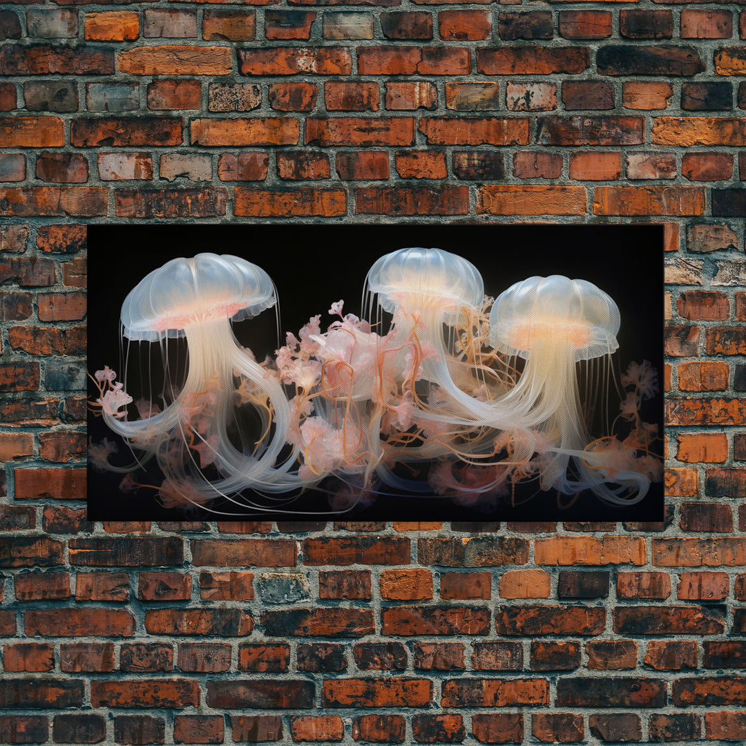 Ocean Wall Art, Jelly Fish  Art, Nautical Wall Art, Panoramic Art, Wall Art, Canvas Art, Landscape Art, Gift For Him, Dorm Room Art, Prints