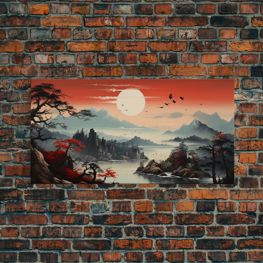 Japanese Art, Sun Wall Art, Asian Wall Art, Japanese Landscape, Panoramic Art, Wall Art, Canvas Art, Landscape Art, Business Gift, Office