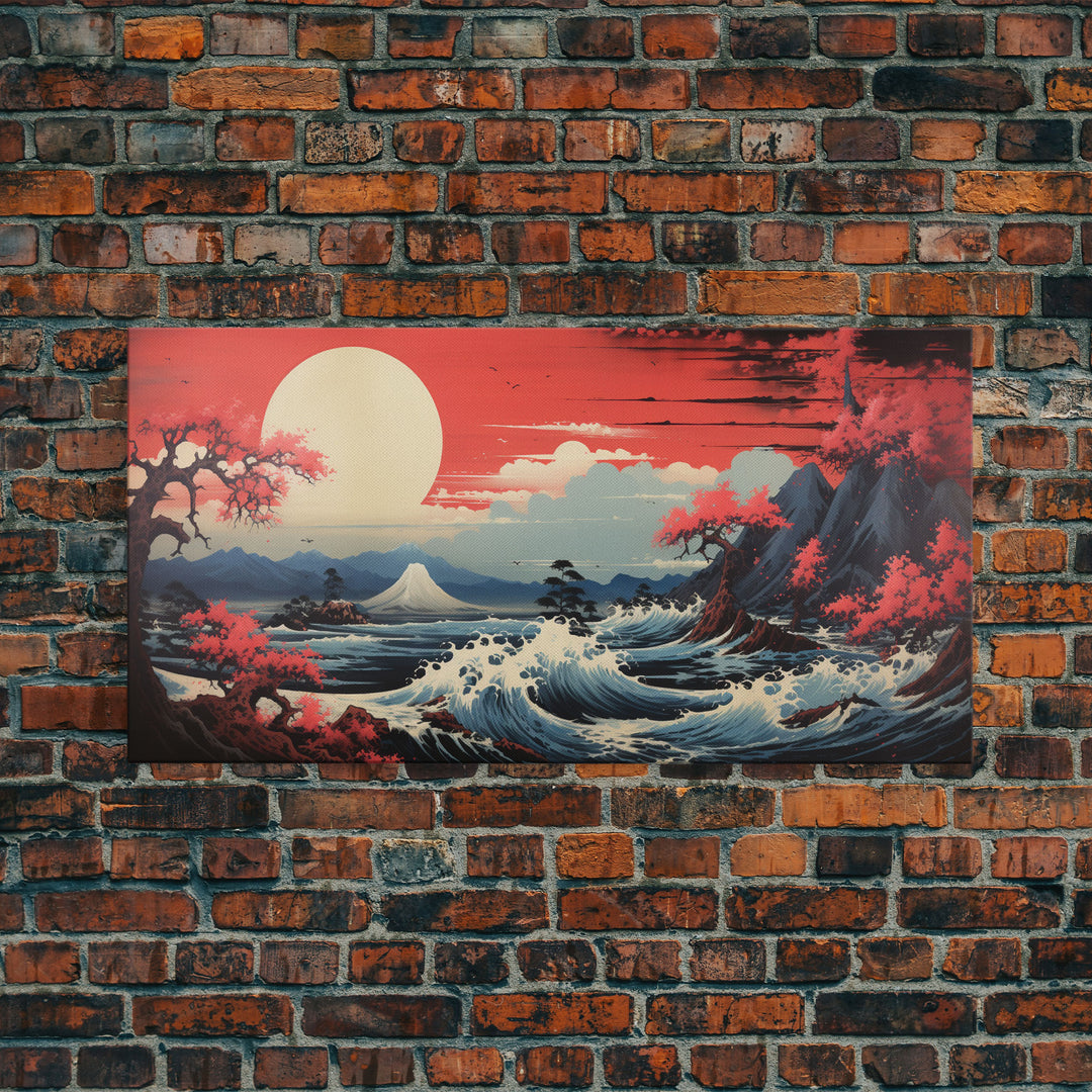 Japanese Art, Sun Wall Art, Ocean Wall Art, Japanese Landscape, Panoramic Art, Wall Art, Canvas Art, Landscape Art, Game Room Decor, Prints