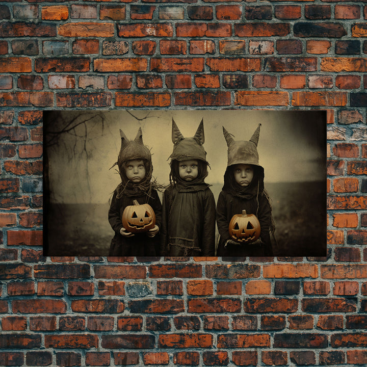 The Little Witches Gothic Victorian Haunted Art, Spooky Halloween Decor, Framed Canvas Print, Halloween Poster, Scary Halloween Wall Art