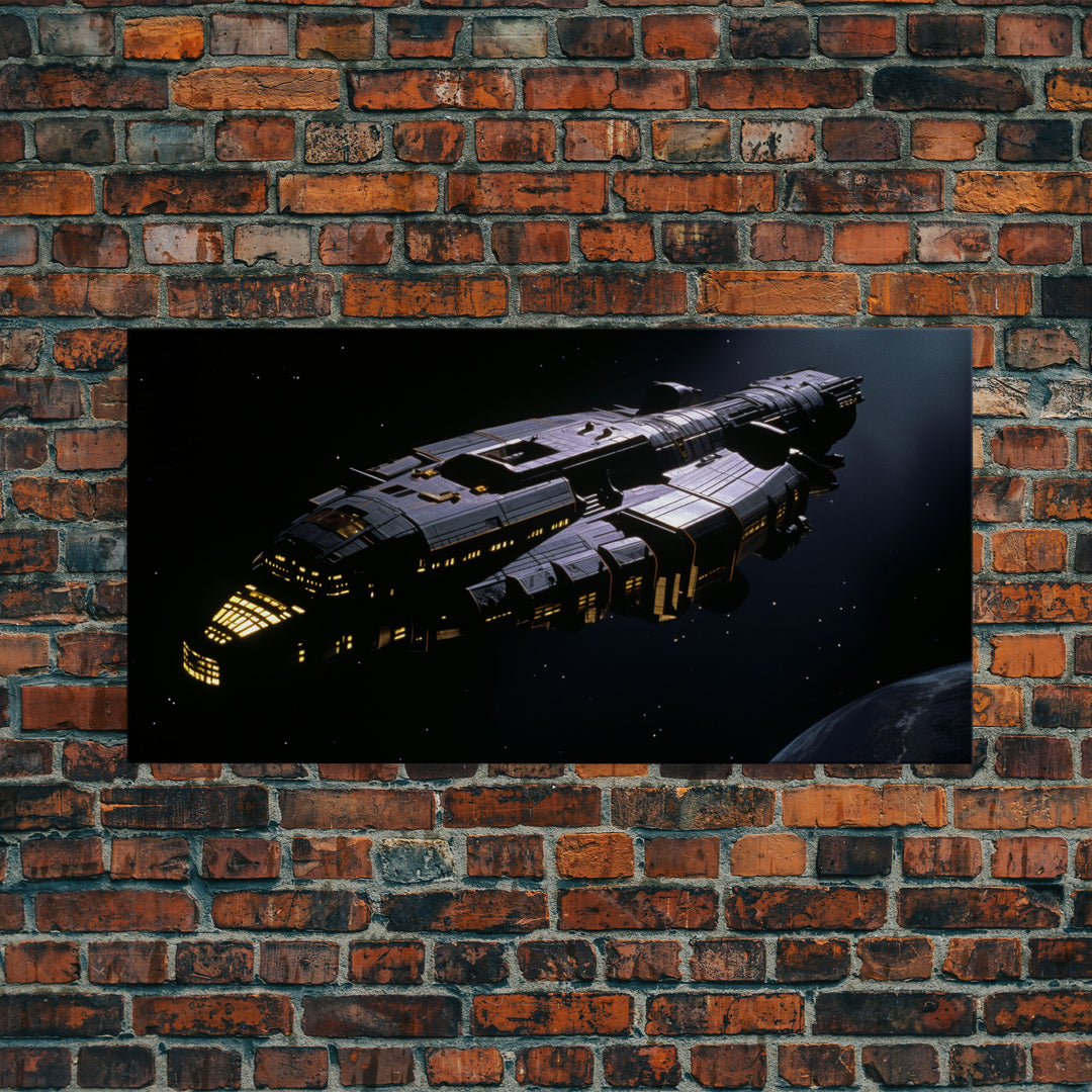 The Frigate, Cool Scifi Wall Art, Scifi Art, Framed Canvas Print, Gull Wing Space Ship, Unique Art, Alien Wall Art