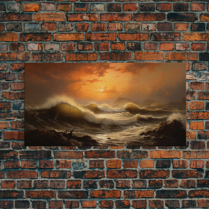 The Angry Sea, Framed Canvas Print, Oil Painting Reproduction, Ocean Art, Beautiful Sunset Over The Ocean Wall Art, Contemporary Art