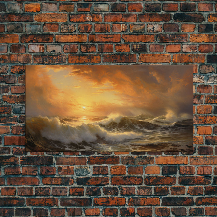 The Angry Ocean, Framed Canvas Print, Oil Painting Reproduction, Ocean Art, Beautiful Sunset Over The Ocean Wall Art, Contemporary Art