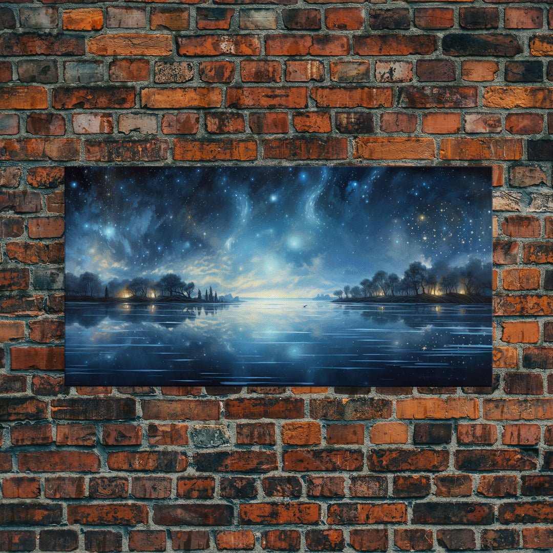 Starry Night Sky, Framed Canvas Print, Beautiful Oil Painting, Minimalist / Boho Style Wall Decor, Cool Wall Art, Unique Gift Idea