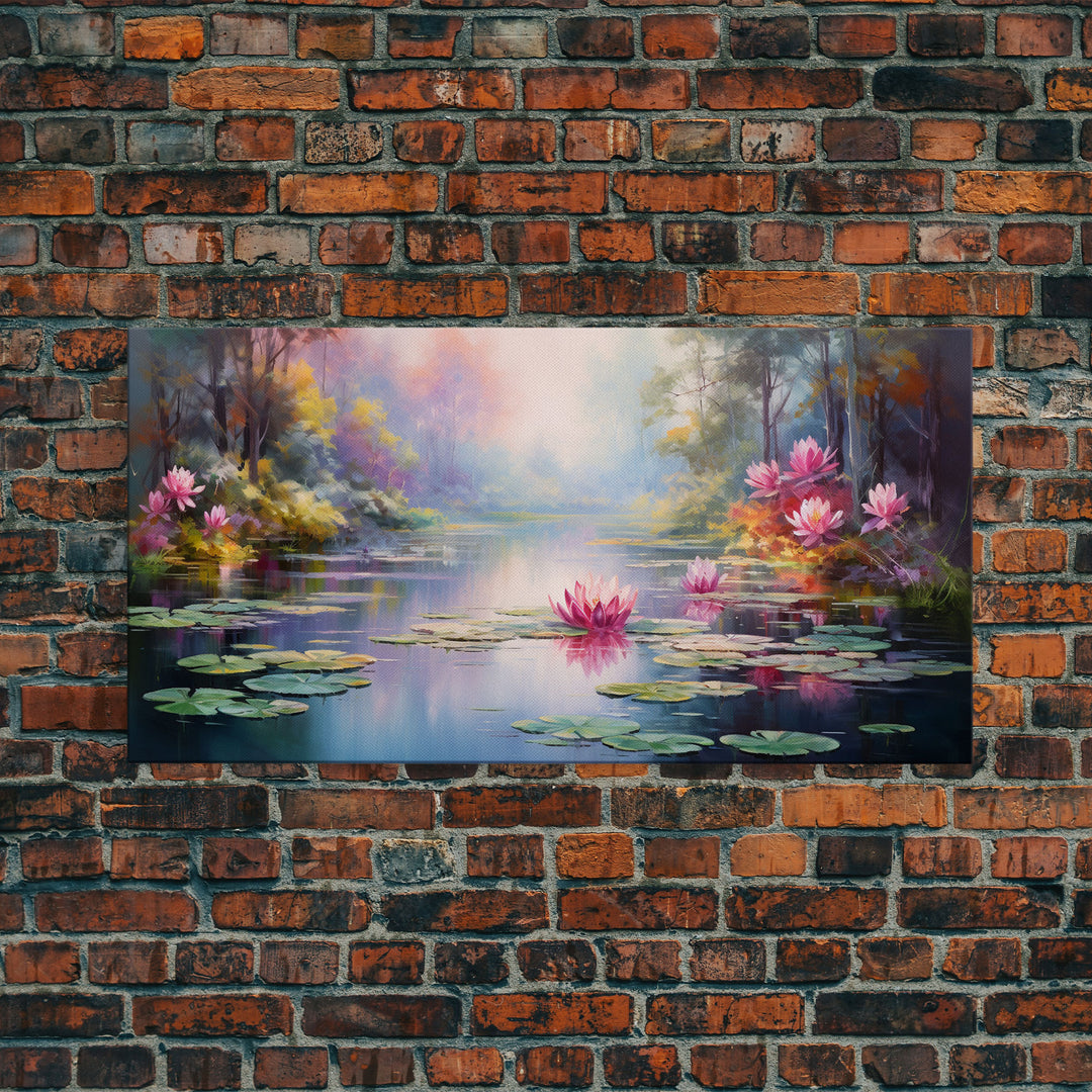 Pond Art, Lake Wall Print, Fantasy Wall Art, Water Lilies Wall Art, Panoramic Art, Wall Art, Canvas Art, Landscape Art, Friendship Gift