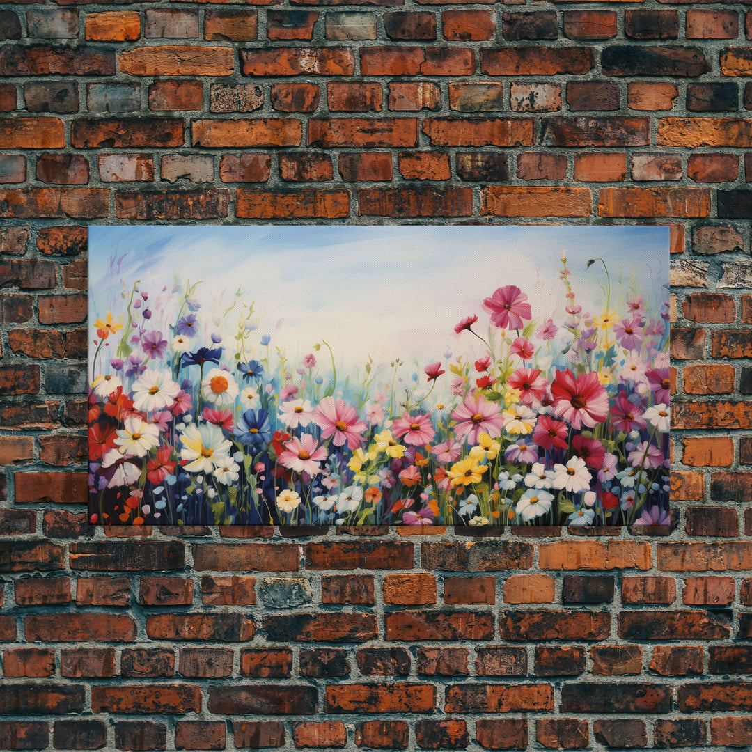 Pansies Wall Art, Spring Meadow Print, Wildflower Meadow, Panoramic Art, Wall Art, Canvas Art, Landscape Art, Wildflower Art, Entryway Print