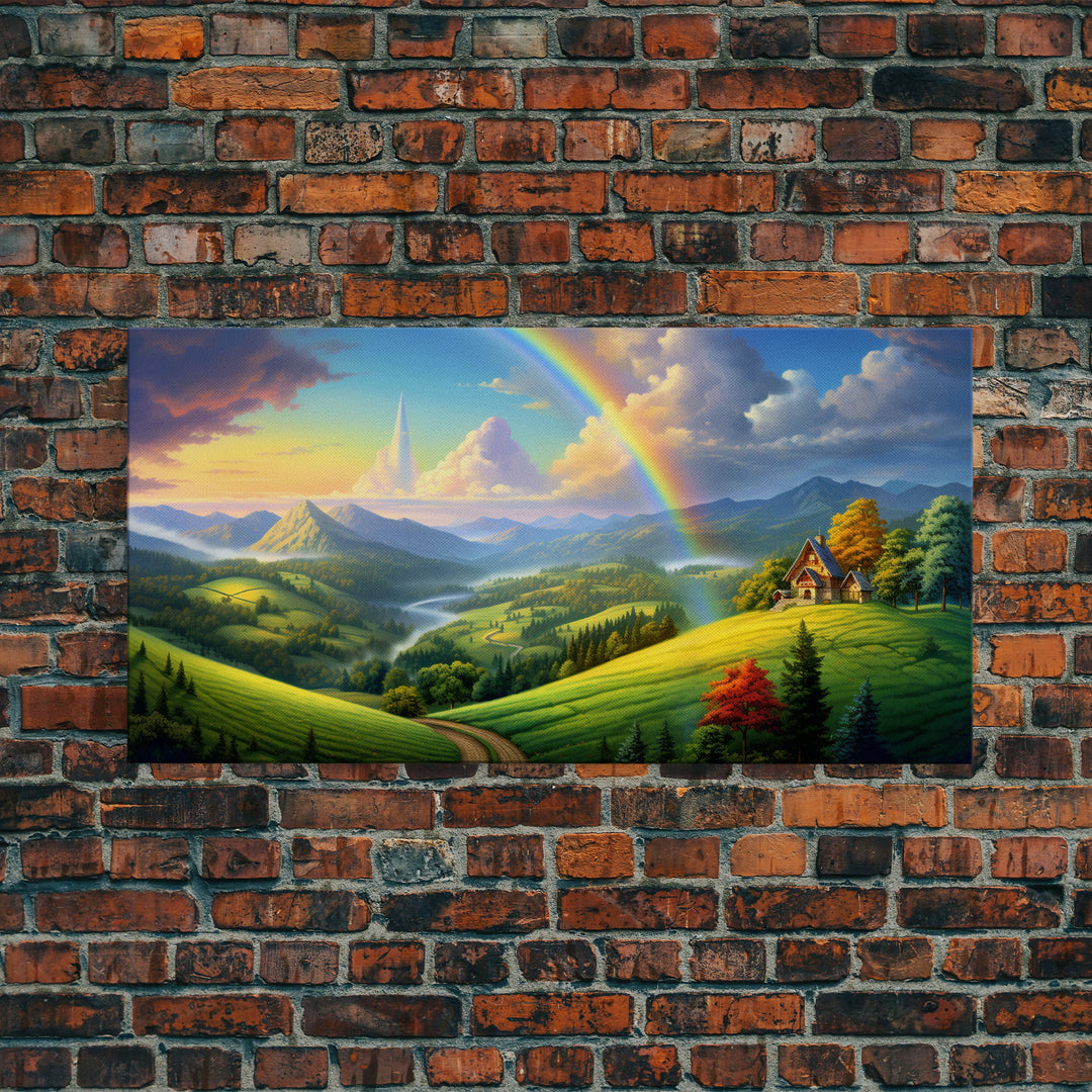 Rainbow Wall Decor, Fantasy Art, Mountains Wall Art, Panoramic Art, Wall Art, Canvas Art, Landscape Art, Appreciation Gift, College Dorm Art