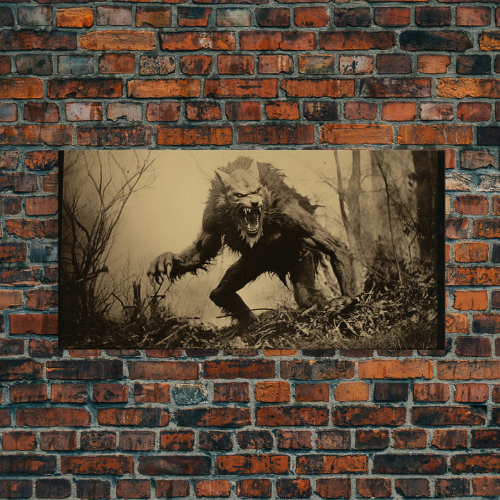 The Werewolf, 1800s Photograph Art, Creepy Halloween Decor, Framed Canvas Print, Vintage Tintype Photo Art, Halloween Art Print