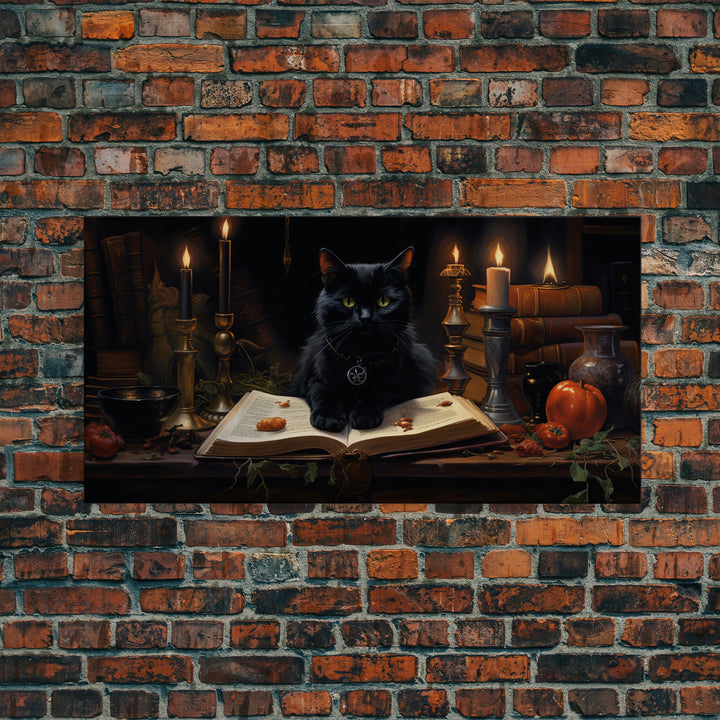 The Witch's Familiar, Black Cat Art, Witch Print, Framed Canvas or Poster, Victorian Oil Painting, Dark Academia, Witchcraft Decor