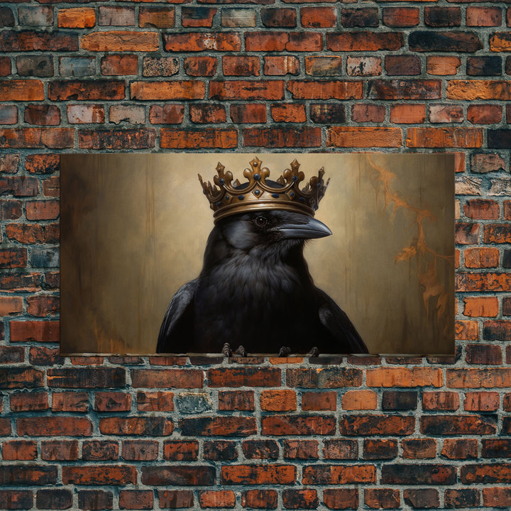 The Raven King, Framed Canvas Print, Cool Halloween Decor, Gothic Crow Art, Victorian Oil Painting, Halloween Art, Goth Decor