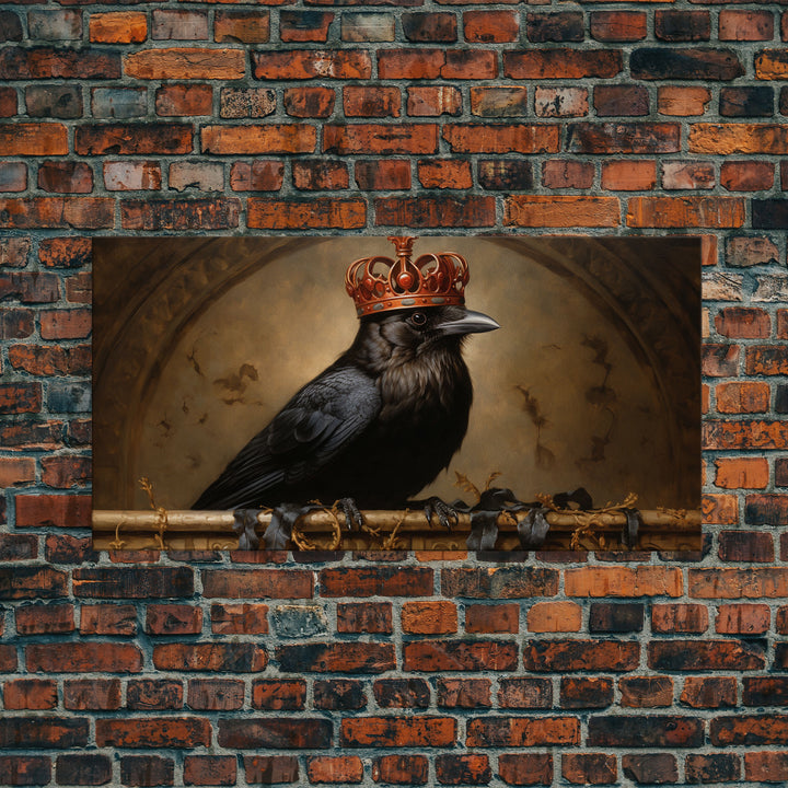 The Crow King, Framed Canvas Print, Cool Halloween Decor, Gothic Raven Art, Victorian Oil Painting, Halloween Art, Goth Decor