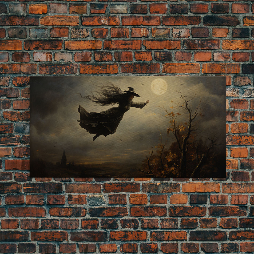 The Flying Witch, Framed Canvas Print, Halloween Wall Art, Horror Prints, Halloween Decoration