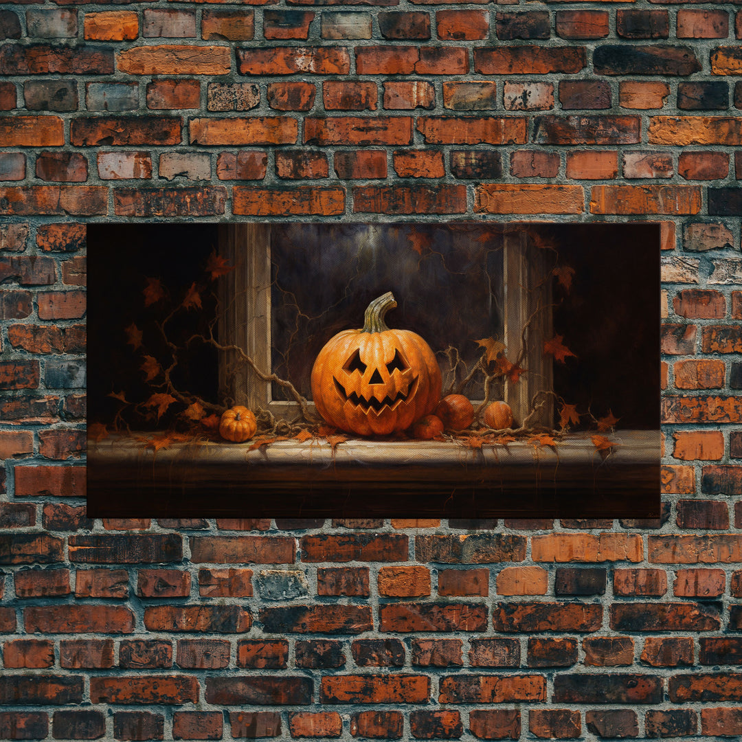 Spooky Art, Halloween Art, Jack O Lantern Art, Framed Canvas Print, Halloween Decor, Horror Prints, The Jack O Lantern In The Window