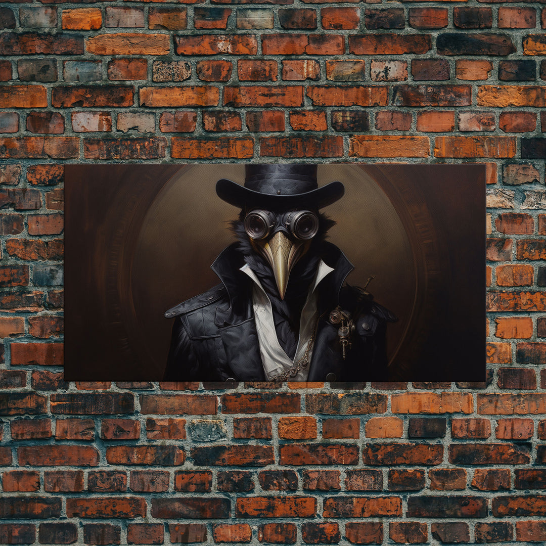 Steampunk Raven Plague Doctor, Dark Decor, Framed Canvas print, Halloween Art Prints, Spooky Victorian Oil Painting Print, Halloween Decor