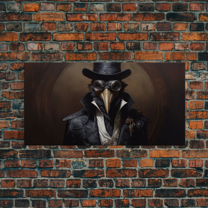 Steampunk Raven Plague Doctor, Dark Decor, Framed Canvas print, Halloween Art Prints, Spooky Victorian Oil Painting Print, Halloween Decor