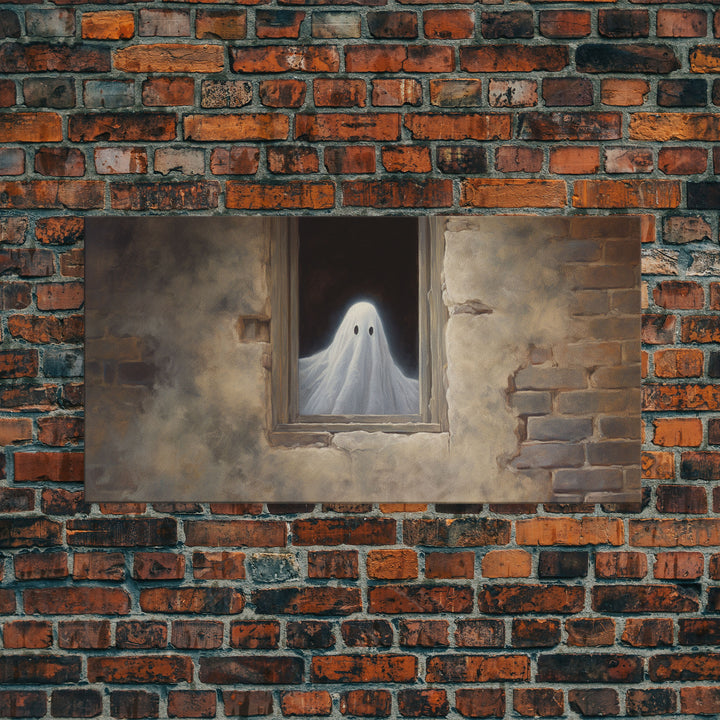 The Ghost In The Window, Funny Halloween Art, Ghost Print, Framed Canvas Art