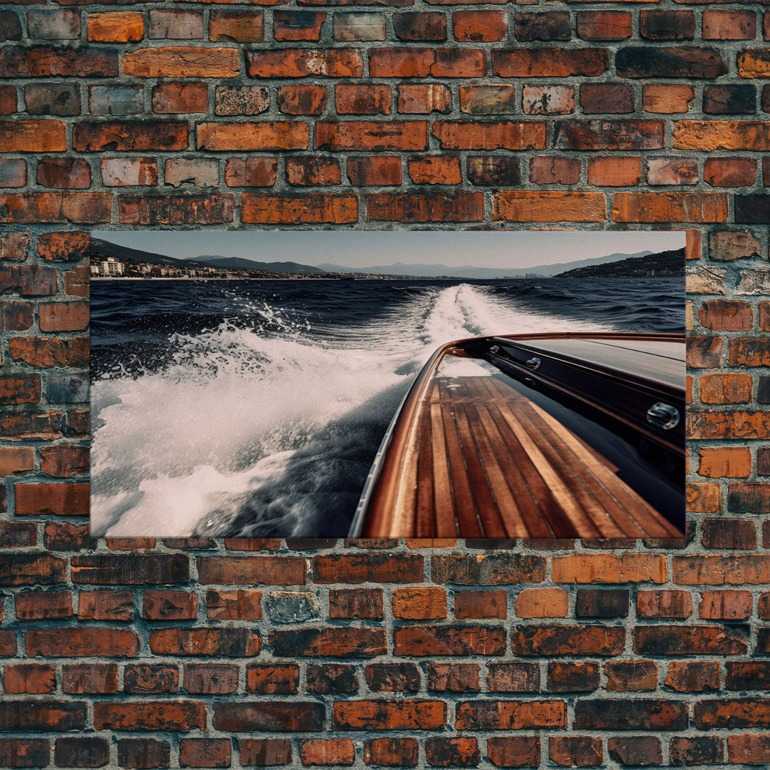 Leaving Italy In the Rear View, Nautical Decor, Framed Canvas Print, Speed Boat Photography Print, Vaporwave Aesthetic