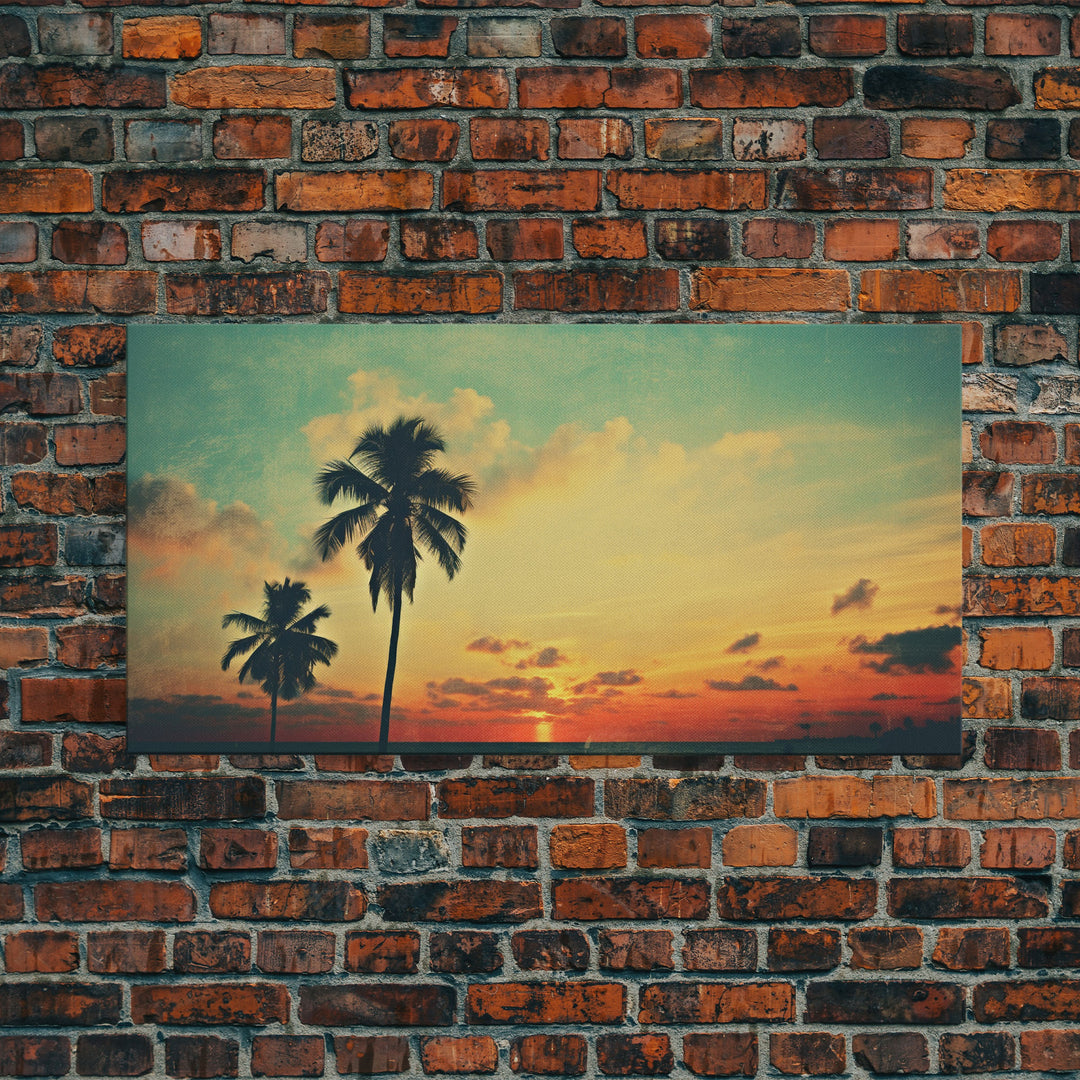 Distressed Old Photo Of Miami Beaches In the 1980s - Framed Canvas Print - Photography Print - Vaporwave Aesthetic Wall Art