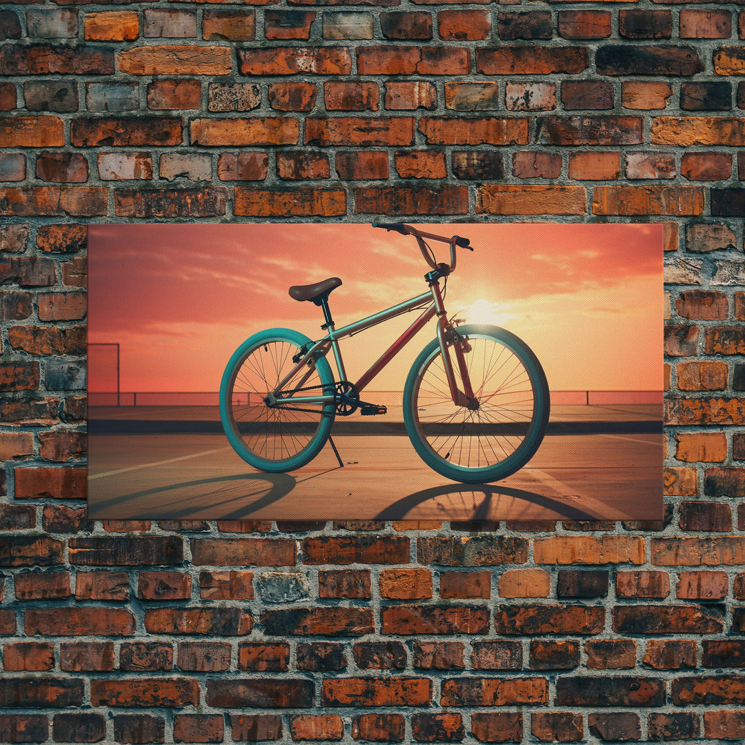 Vaporwave BMX Bike, Framed Canvas Print, Retro Wall Art, Sunset Photography, Bicycle Decor, Bike Rider Gift, Guy Gift