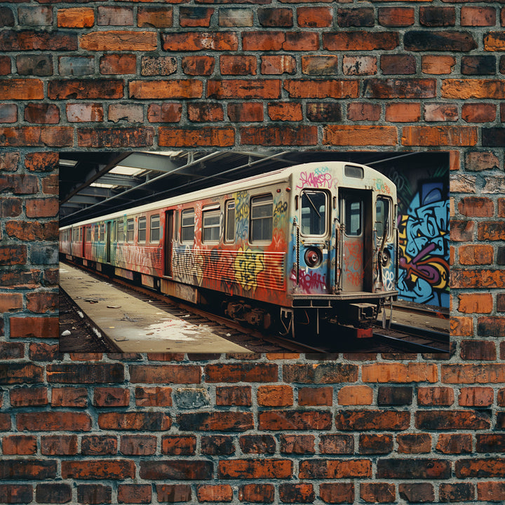 Graffiti Art On A Subway Train, Framed Canvas Print, Urban Decay, NYC 1970s, Graffiti Wall Art, Street Art, Pop Art Print, Industrial Art