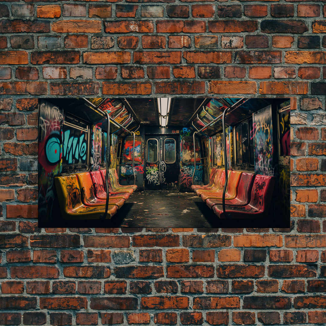 Graffiti Art On A Subway Train, Framed Canvas Print, Urban Decay, NYC 1970s, Graffiti Wall Art, Street Art, Pop Art Print, Industrial Art