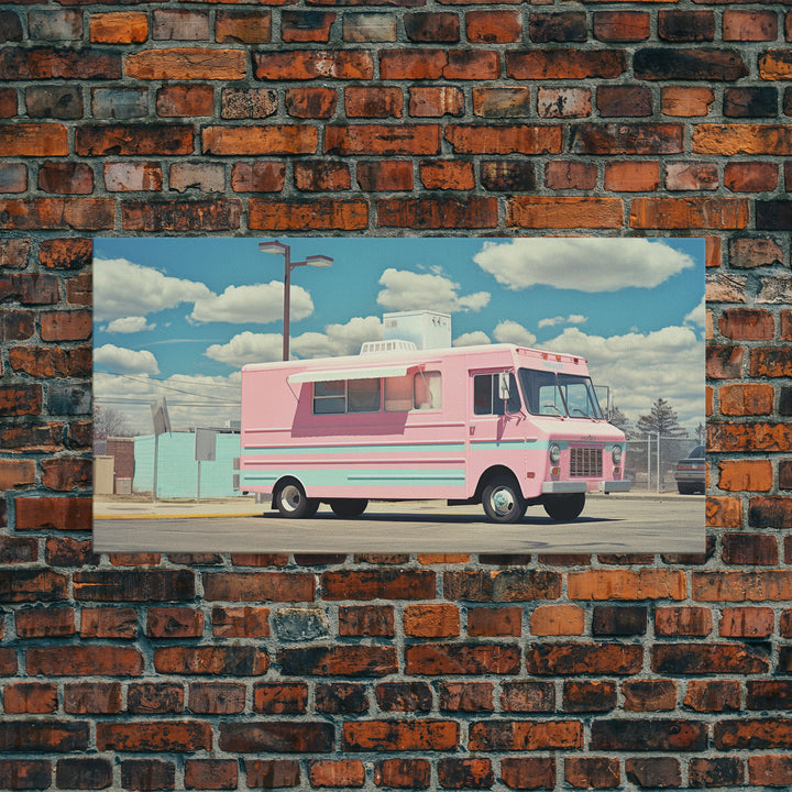 Retro Vaporwave Ice Cream Truck, Framed Canvas Print, Vintage Style Decor, Photography Print, Fine Art Print, Eclectic Decor, Minimalist Art