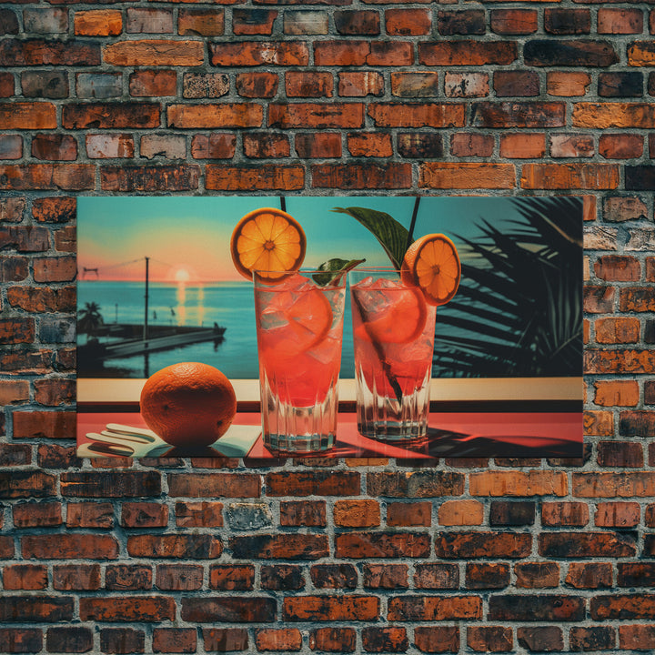 Cantarito Cocktail Wall Art, Framed Canvas Print, Bar Decor, Basement Bar Wall Art, Vaporwave Aesthetic Wall Decor, Bar Cart Art