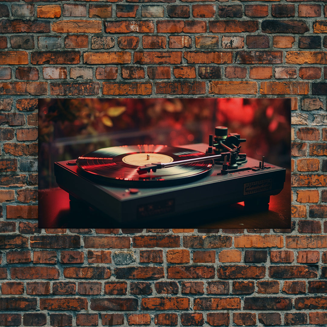 Retro Record Player Art, Framed Canvas Print, Eclectic Decor, Vinyl Record Player Photography Print, Unique Wall Art