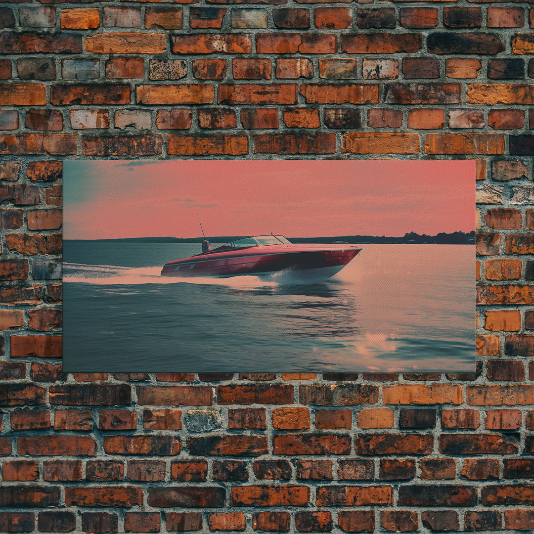 Vaporwave Pink Speed Boat Decor, Nautical Framed Canvas Print, Eclectic Retro Wall Art, 1980s Vibes Decor, Vintage Photography, Liminal Art