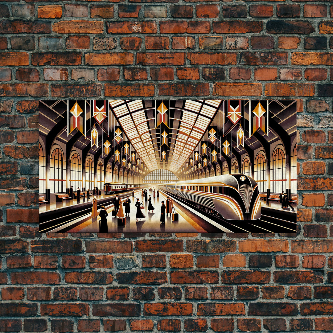 Art Deco Train Station - Retro Decor - Framed Canvas Print - Subway Art - Art Deco Pattern - Unique Retro Wall Art - Gift For Him