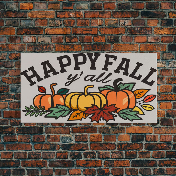 Happy Fall Y'all Typography Wall Art - Framed Canvas Print - Rustic Fall Sign - Thanksgiving Sign - Minimalist Farmhouse Primitive Art