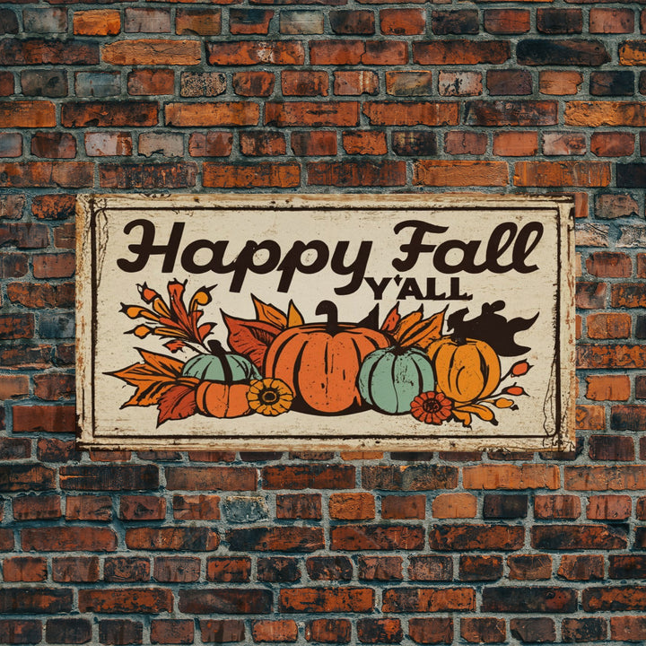 Happy Fall Y'all Typography Art, Rustic Farmhouse Decor, Framed Canvas Print, Canvas Sign, Fall Sign, Thanksgiving Sign Primitive Wall Art