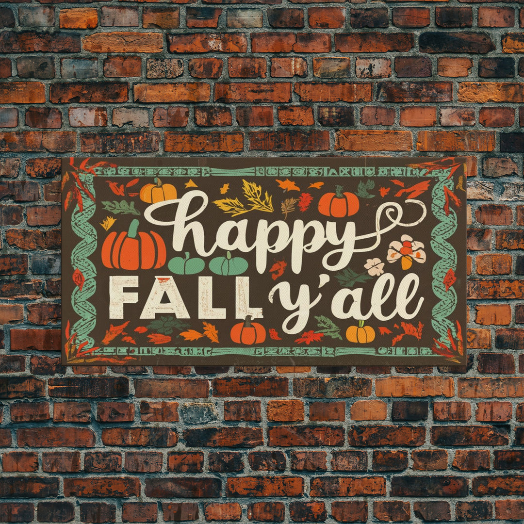 Happy Fall Y'all Typography Art, Rustic Farmhouse Decor, Framed Canvas Print, Canvas Sign, Fall Sign, Thanksgiving Sign Primitive Wall Art