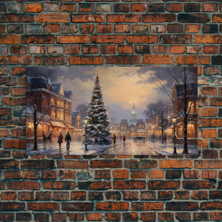 Victorian Christmas Village Winter Wonderland Canvas Print, Framed Wall Art, Christmas Decor, Retro Christmas Oil Painting, Christmas Art