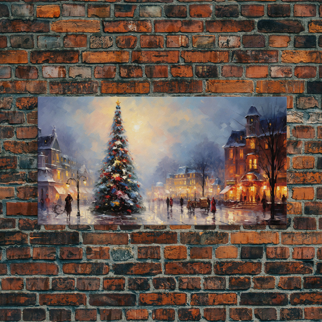 Winter Wonderland Canvas Print - Christmas Village - Christmas Decor - Winter Centerpiece - Christmas Tree In The Village Square