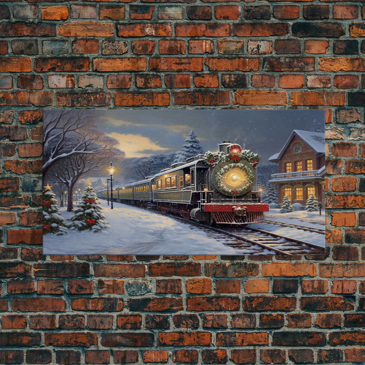 The Christmas Train Oil Painting Framed Canvas Print - Christmas Decor - Handmade Christmas Gift - Christmas Decoration Home Decor Wall Art