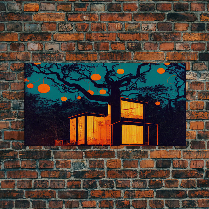 Surrealist Treehouse Art, ready to hang canvas print, cool unique wall decor, framed wall art, Psychedelic Surreal Art, Cool mancave art