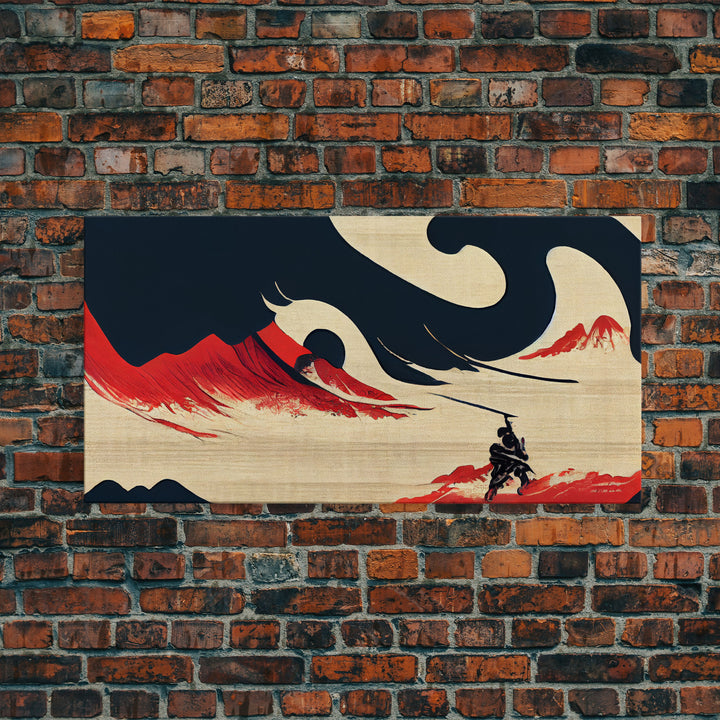 Samurai Fighting The Ocean, ready to hang canvas print wall art, framed canvas wall art, mancave decor