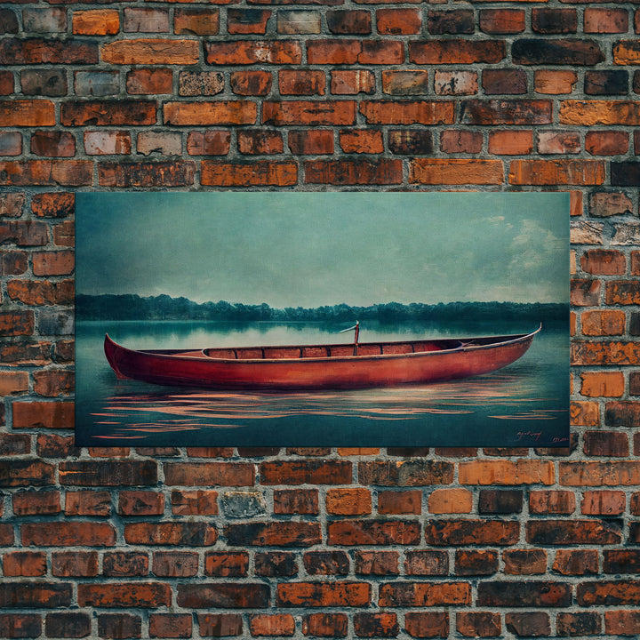 Painting of a Canoe, Lakehouse Art, ready to hang canvas print wall art, framed canvas wall art, mancave wall art