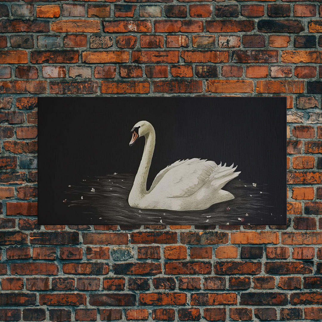 The Black Swan, Vintage Framed Canvas Art, Retro Framed Vintage Print, Vintage Painting, Black Swan Art, Girls Room or Nursery print